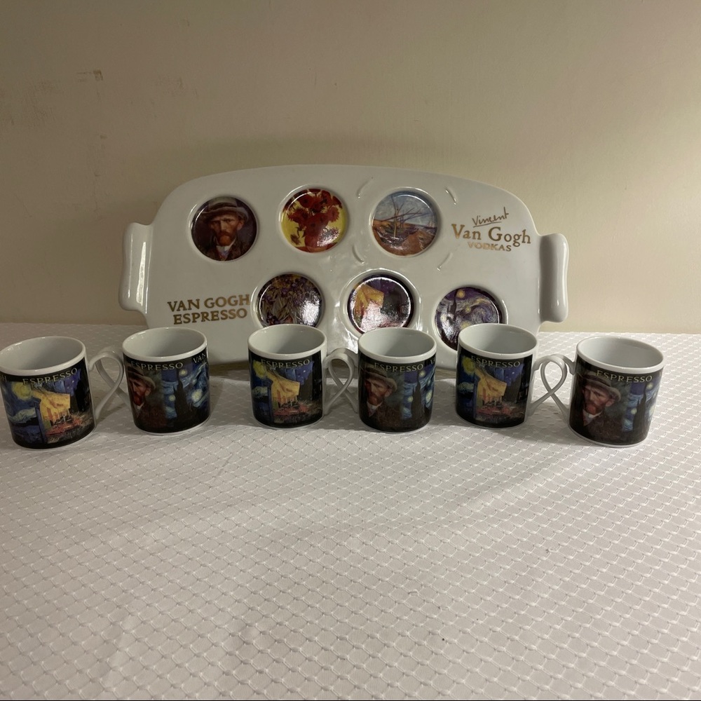 Van Gogh Gear Espresso cups Vodka shot glasses & party serving tray. - Picture 2 of 11